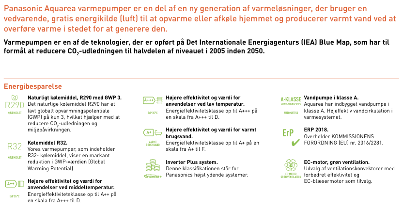 panasonic aquarea varmepumper energieffektive